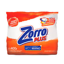 JABON EN POLVO ZORRO 400gr regular  LAVADO A MANO